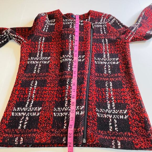 Chaps Red Blue Plaid Knit Asymmetrical Zip Moto Sweater Jacket M NWT - Picture 13 of 14